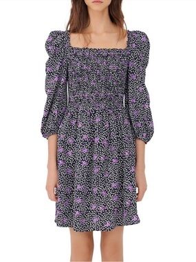 Maje Printed Linen Smocked Dress